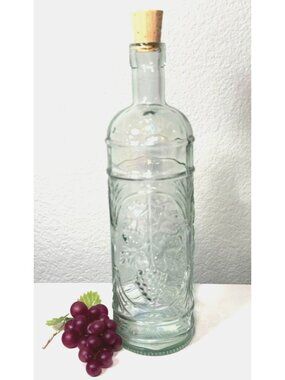 Collectible Glass Bottle Embossed Grapevine Green Tint Design